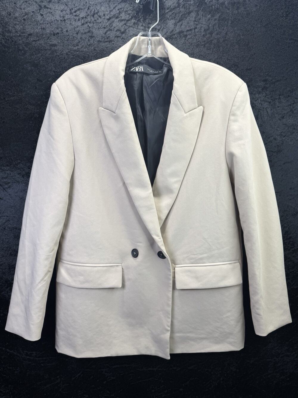 Zara Women’s Blazer Suit Jacket Tan Sz M Double Breasted Two Button Career